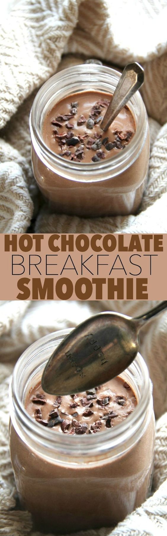 Healthy Skinny Hot Chocolate Breakfast Smoothie Recipe - More Easy Chocolate Smoothie Recipes on this page