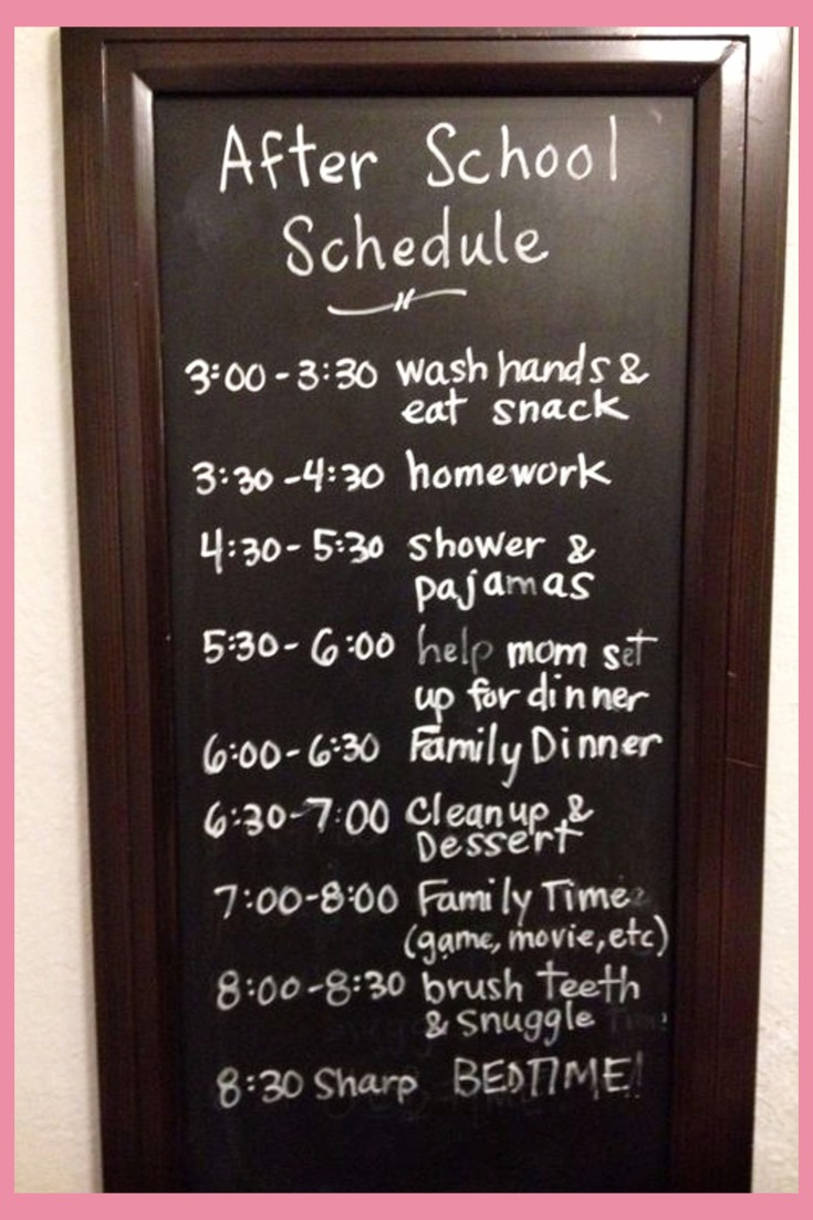 After school schedule on a blackboard - works great to keep kids on task