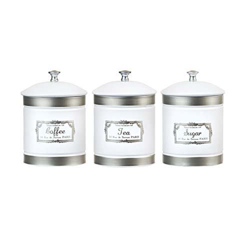 Amici Home, A5GS037AS3R, County Farmhouse Collection Metal Storage Canisters, Rubber Gasket, Assorted Set of 3, 36 Ounces