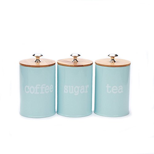 Hot Sale X022S Set of 3 Metal Food Storage Tin Canister/Jar/Container with Bamboo Lid (blue)