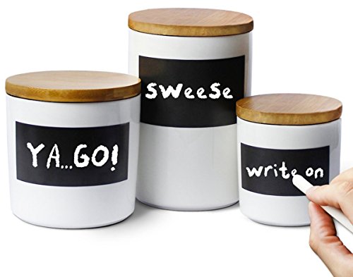 Sweese 3501 Porcelain Canisters with Airtight Lids - Set of 3 - Reusable Chalkboard with Bonus Chalks and Erasers