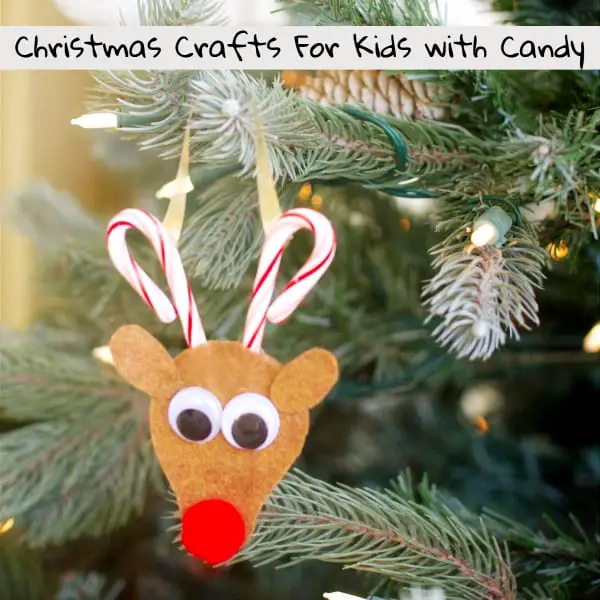 Christmas Crafts for Kids-Candy and Candy Cane Edible Christmas Crafts for Kids To Make - Cute Candy Cane Reindeer Christmas Craft Idea for Kids
