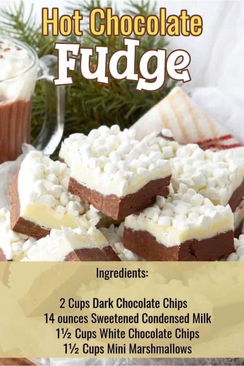 Easy Fudge Recipes - super simple chocolate fudge recipes with few ingredients.  Insanely good sweet treats for a crowd or Holiday party. Insanely good and super simple Hot Chocolate Fudge recipe with mini marshmallows!  The kids LOVE it and ALL these easy choclate fudge recipes you can make ahead and freeze.  Few ingredients too!