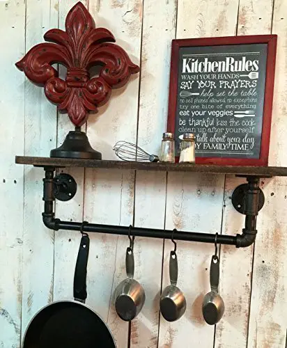 Industrial kitchen shelf, Rustic kitchen shelves industrial shelves, wall hanging, industrial décor, coffee bar, pot hanger, décor home