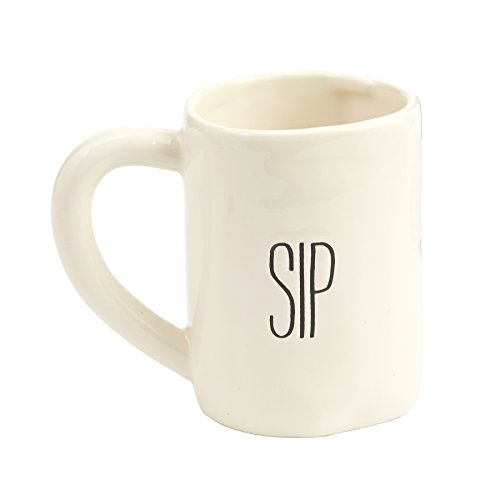 Mud Pie White Ceramic Novelty Coffee Mug, Sip