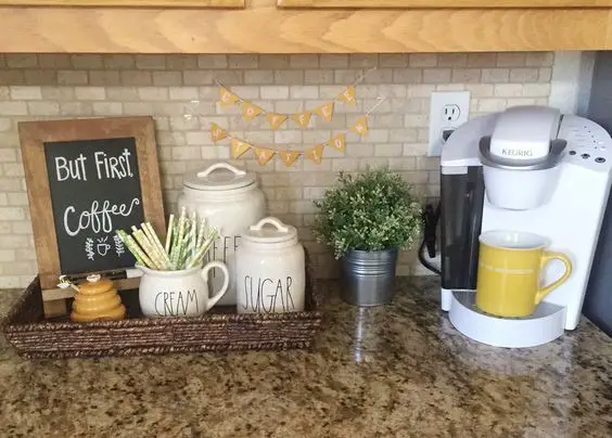 Small kitchen coffee bar - DIY coffee station on kitchen counter