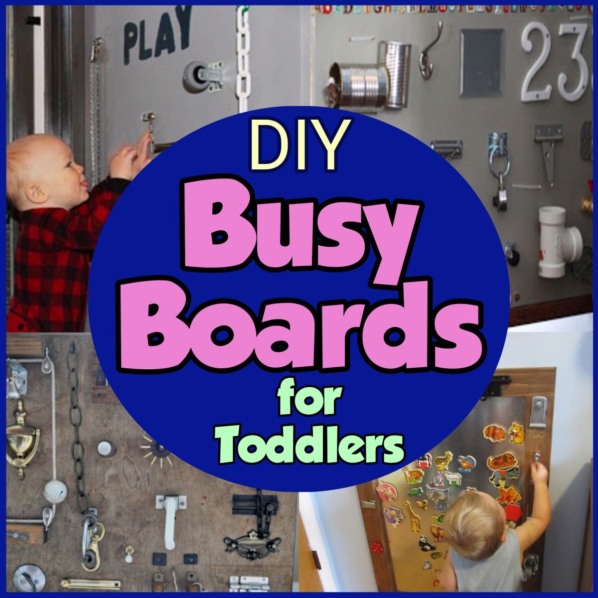 Busy Board Ideas & Pictures - homemade DIY sensory boards to make a crib busy board, latches and gadgets board or activity wall for your toddler or baby to keep them busy while improving their fine motor skills.