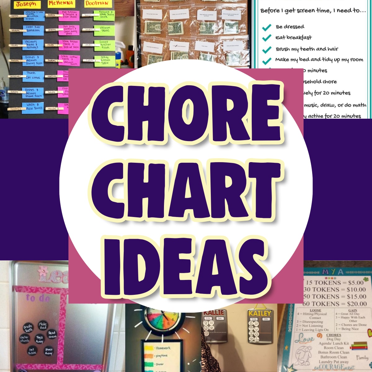 Chore Chart Ideas-Pictures of Homemade DIY chore charts for kids, responsibility charts, behavior boards and checklists of chores for kids to do before earning electronics screen time or money allowance