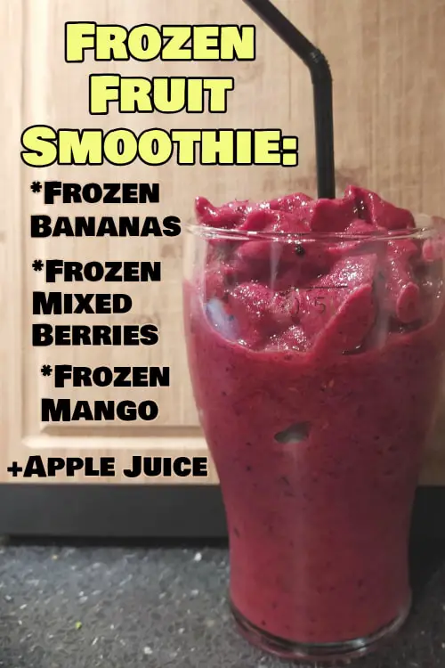 Frozen Smoothie Packs - Easy Fruit Smoothie Recipes with Frozen Fruit - frozen fruit smoothie with frozen bananas, berries, mango and apple juice