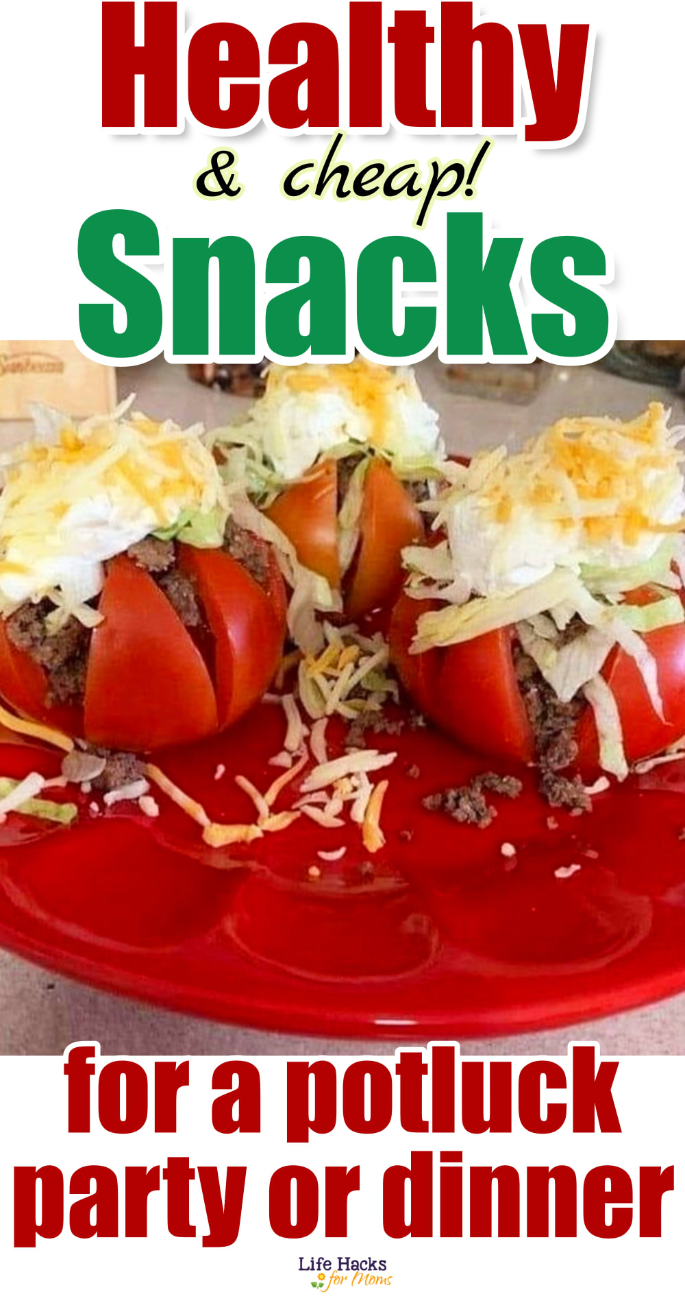 Inexpensive snacks for a large group, potluck party crowd or as healthy low carb tomato snack for one