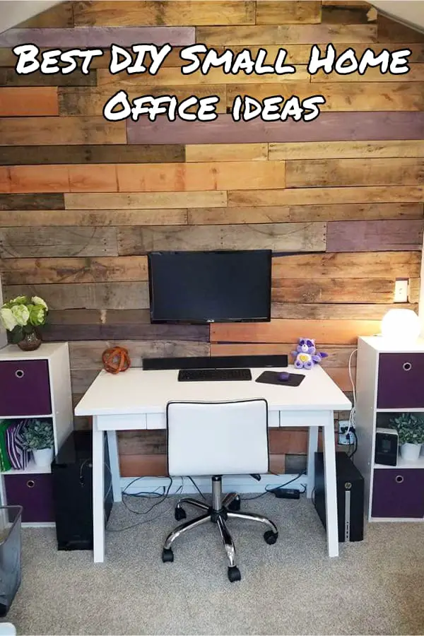 Aesthetic Home Office Ideas - Best DIY small home office ideas for him or her on a budget - small home office living room combo with small aesthetic office desk and pallet wood accent wall