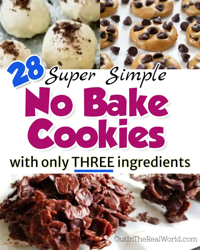 No Bake Cookies - Easy 3 Ingredient No Bake Cookie Recipes - some WITHOUT peanut butter, some WITHOUT oatmeal or oats too! Classic no bake cookies like 3 ingredient no bake chocolate cookie, oatmeal cookies, no bake chocolate chip cookies and more