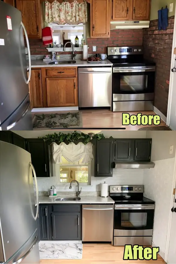 Small kitchen ideas on a budget - before and after pictures of a low budget kitchen remodel makeover