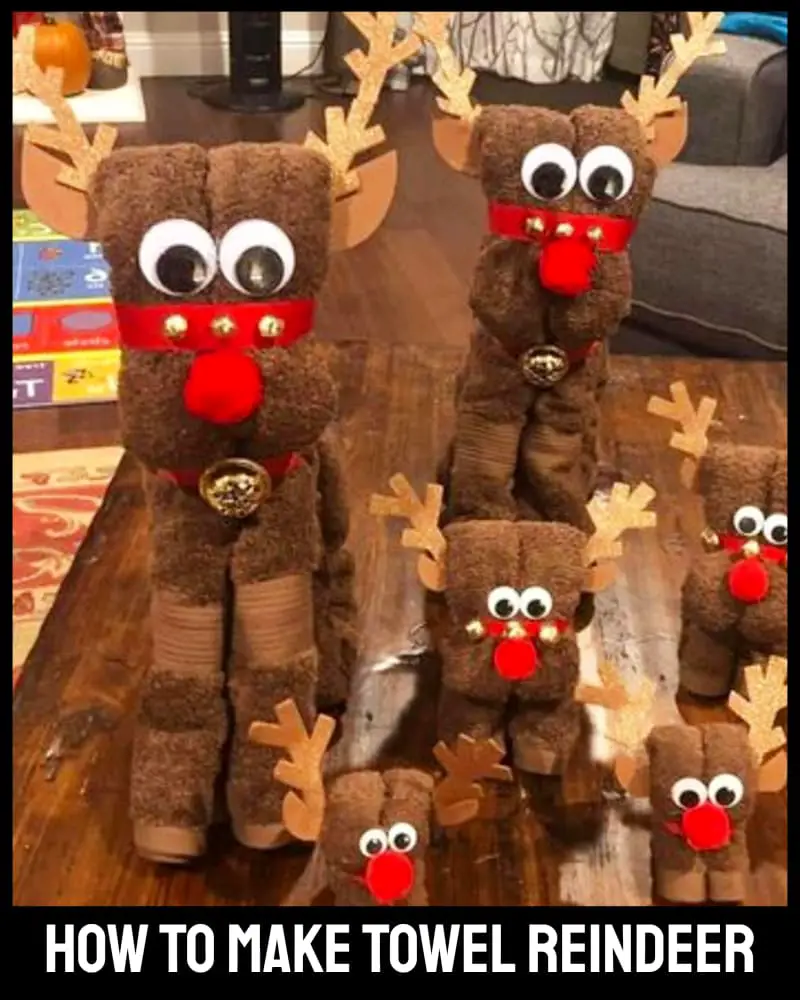 towel reindeer craft step by step - how to make towel reindeer with folded towels for Christmas