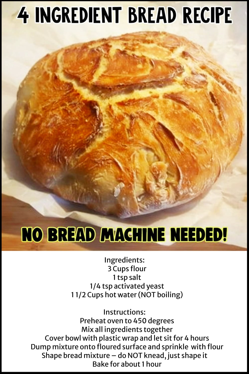 Best homemade bread recipe-NO machine needed. THis simple 4 ingredient bread recipe does NOT require a bread maker or bread machine - and NO KNEADING required either