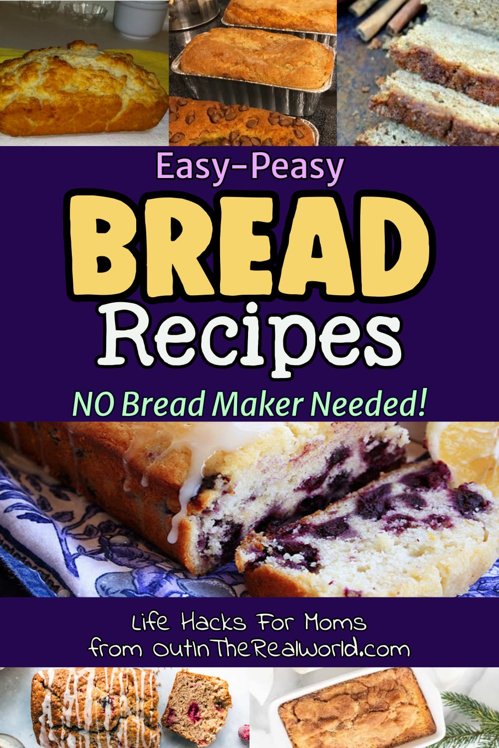 Different types of Bread Recipes to try - Make Bread WITHOUT a Bread Machine. 8 easy homemade bread recipes with few ingredients - no bread maker needed. Breakfast bread, beer bread, 3 ingredient banana bread without cake mix and with, 4 ingredient homemade bread and bread recipes for Christmas gifts. Printable bread recipes too