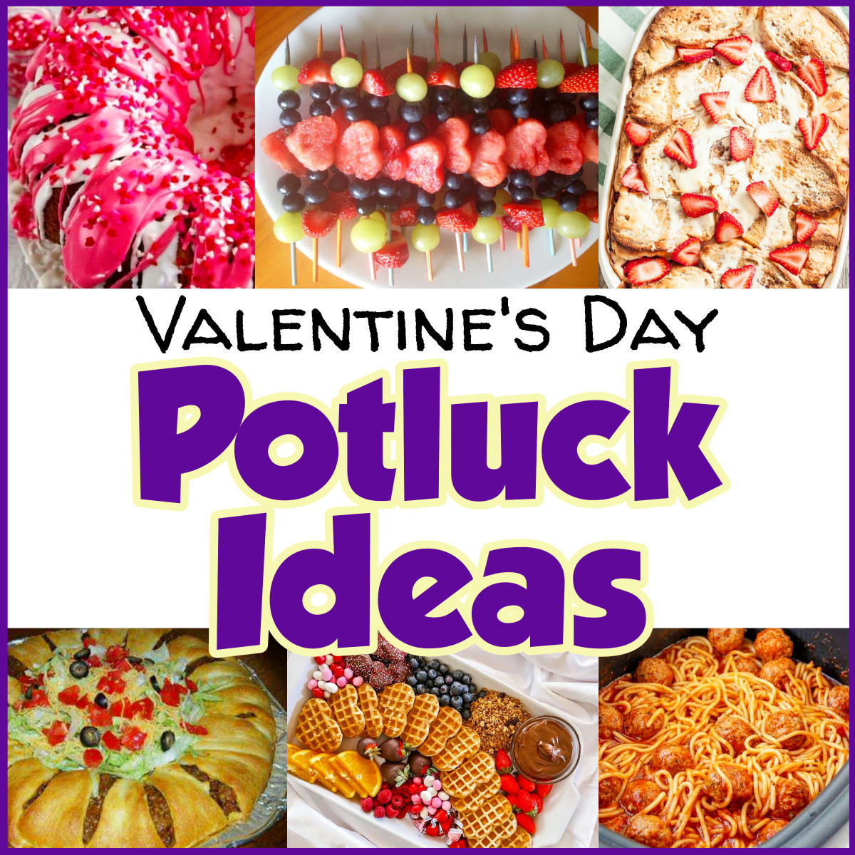 Valentine Potluck Ideas for Work or any Potluck Party Crowd on Valentine's Day. Main dhshes, covered dishes, breakfast potluck and potluck desserts for your Potluck planning sign up sheet