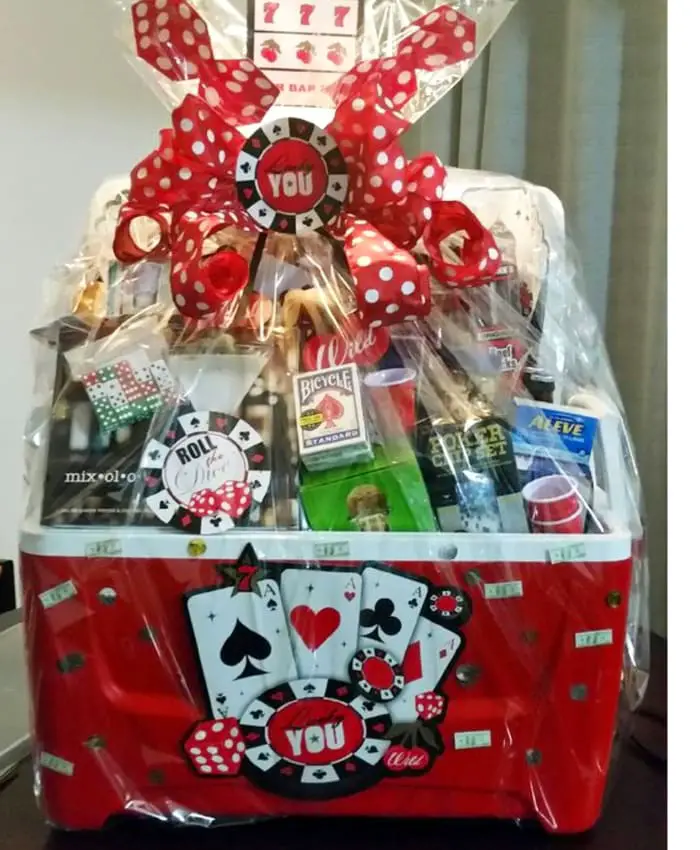 Lucky You raffle gift basket - cooler filled with card player items