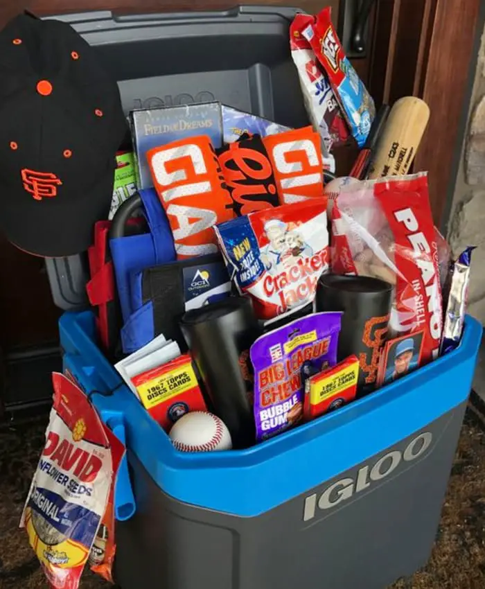 Raffle basket ideas for baseball fundraiser or silent auction - baseball themed gift basket ideas