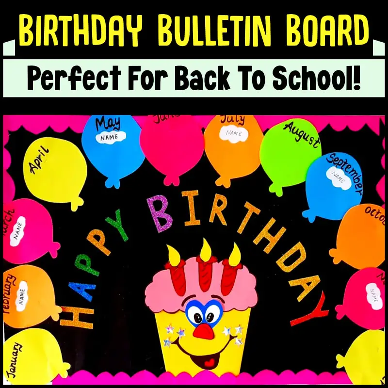 Elementary spring bulletin board ideas - birthday chart for the classroom with handmade decorations - great for a Welcome Back to school wall board for elementary, church sunday school, preschool, Pre-K, daycare or even middle school