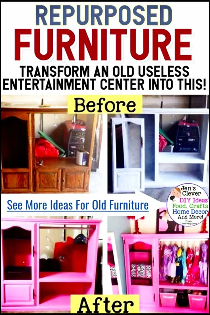 Refurbished Cabinets - Old TV Entertainment Center Painted and Repurposed Into Pink Mini Closet From - DIY Upcycled Furniture Ideas Before and After Pictures