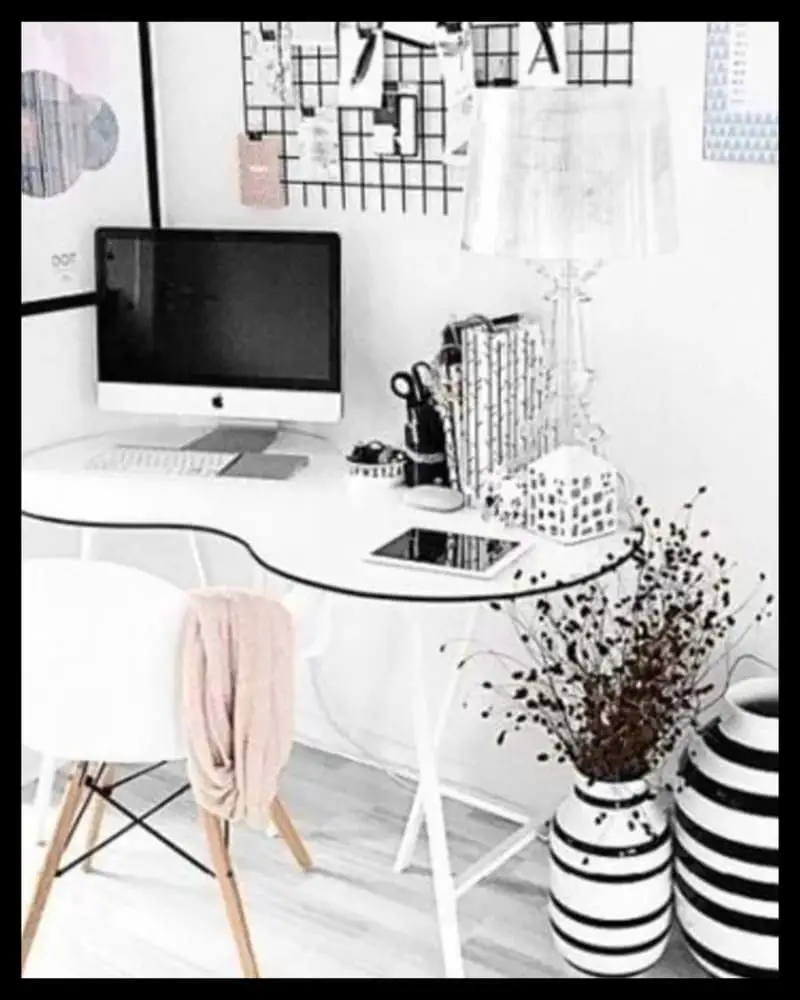 Modern Home Office Ideas For Her - minimal black and white small modern home office idea for women. From Popular Home Decorating ideas and Trends