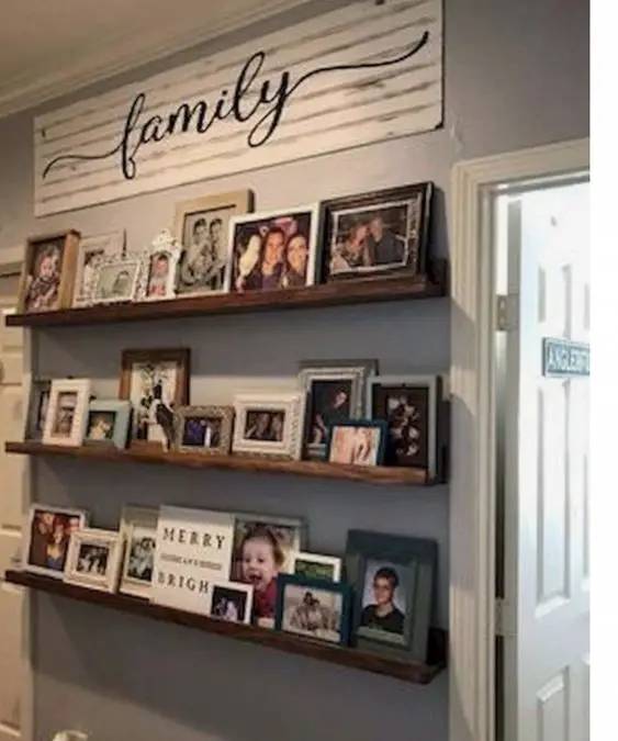 Picture and Shelf Arrangements on Walls Family Photo Wall Ideas