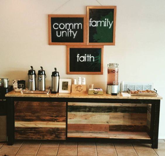 small church foyer entryway - welcome center coffee bar decorating idea for welcome center lobby outside fellowship hall