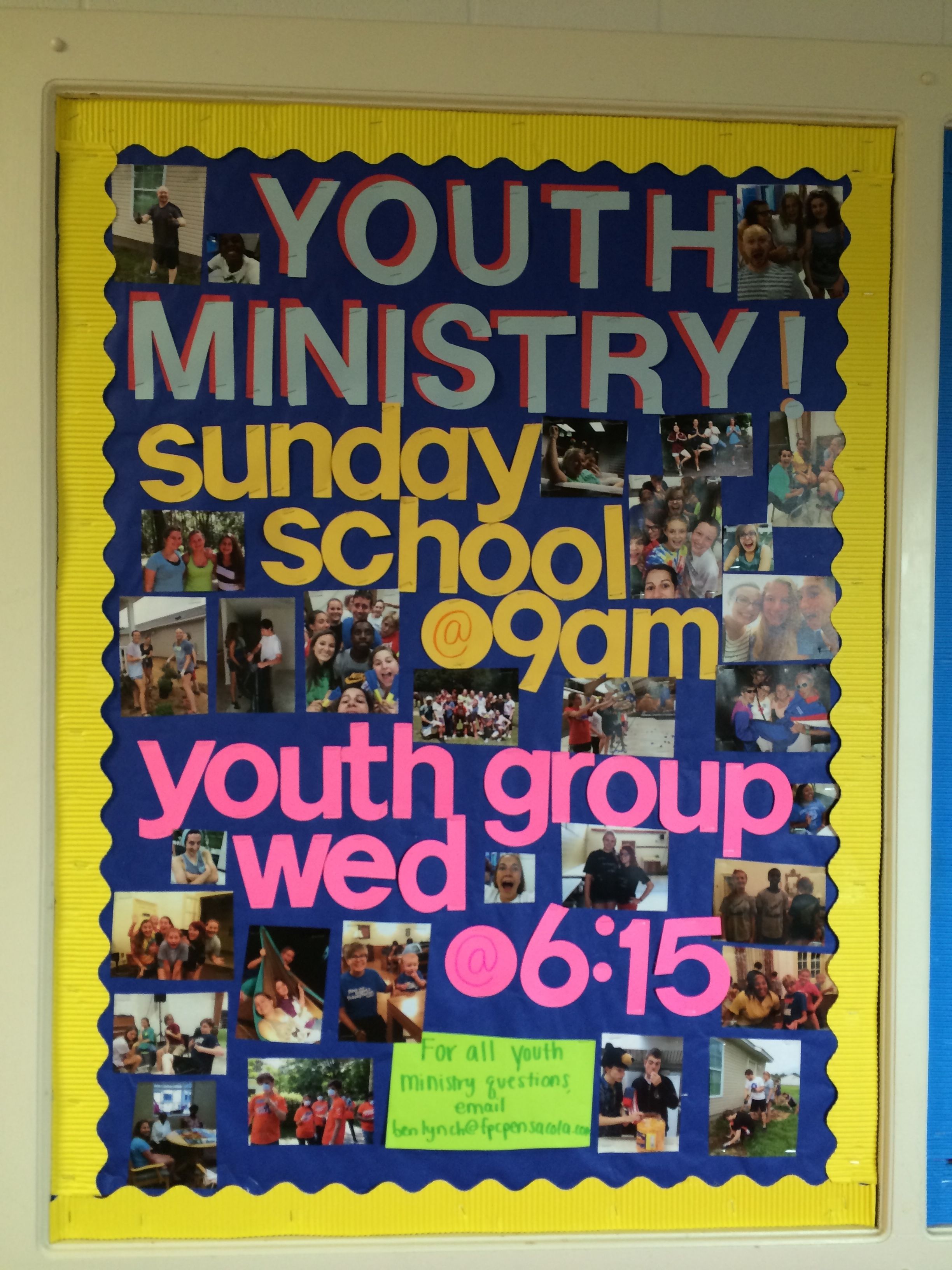 church information bulletin board ideas - youth ministry bulletin board for events - creative church bulletin board design