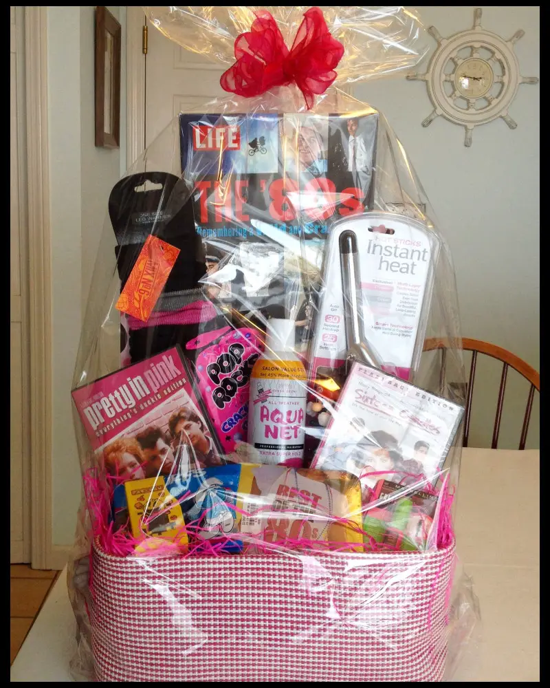 tricky tray ideas - raffle basket ideas for class reunions - 80's themed raffle auction baskets for adults
