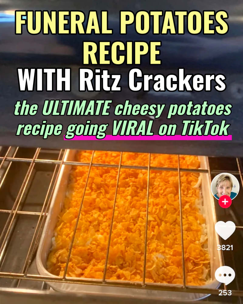 Cheesy Potatoes Recipes - ULTIMATE cheesy potatoes with ritz crackers topping for a crowd - funeral reception food ideas for a crwod - funeral potatoes recipe easy