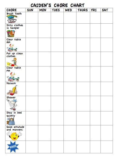 chore chart ideas - 4 year old chores and kid responsibilty chart with rewards