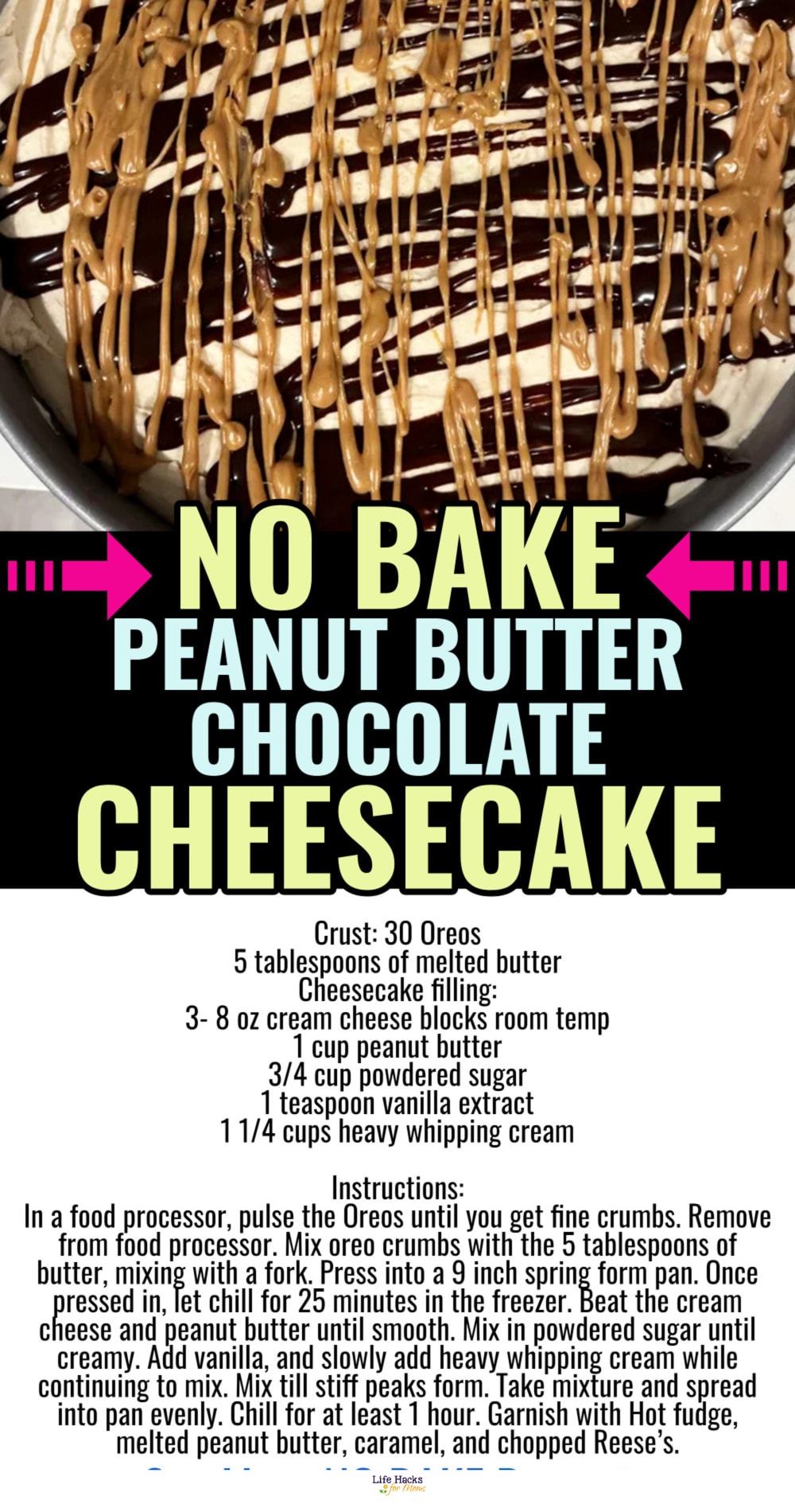 easy no bake desserts - NO BAKE chocolate peanut butter cheesecake recipe