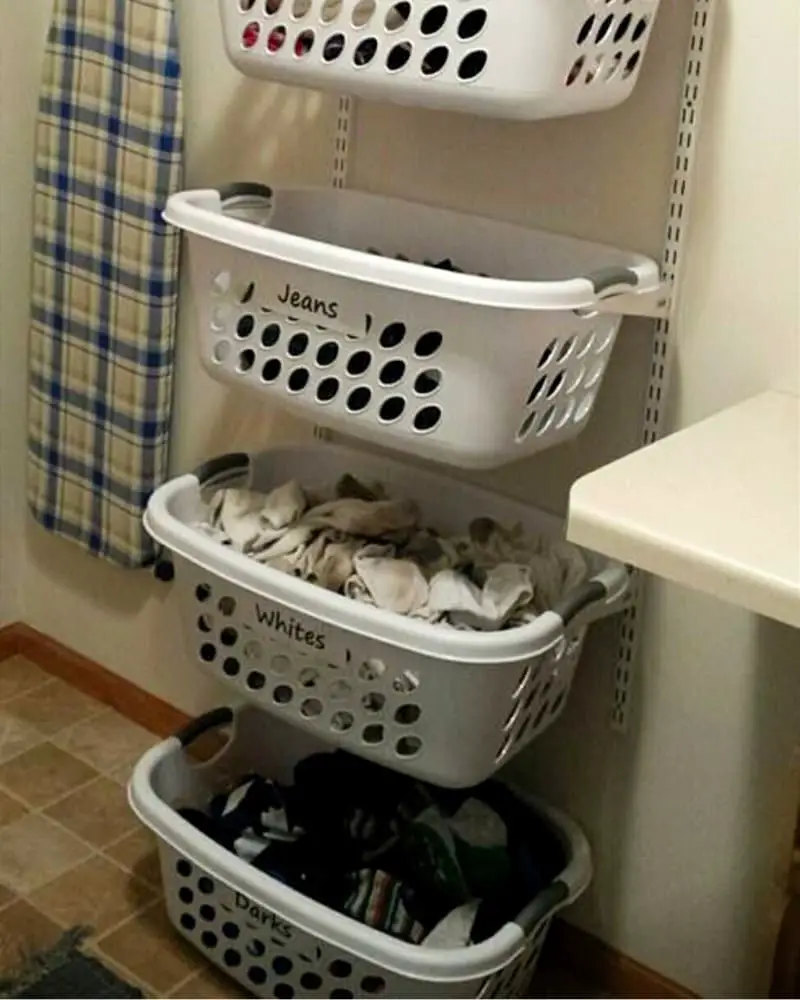 Laundry storage ideas for renters - hamper storage ideas for small spaces, rental house and apartments - simple DIY laundry basket storage