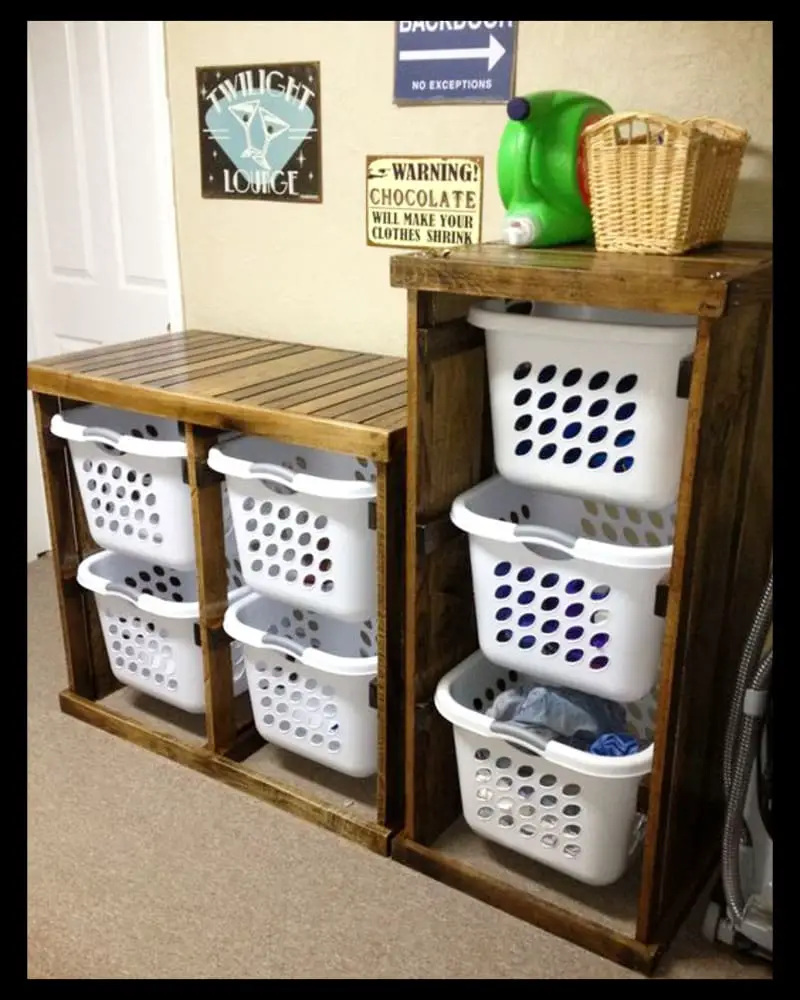 laundry storage ideas for renters - small apartment laundry basket storage system that doubles as a dresser for clean laundry storage