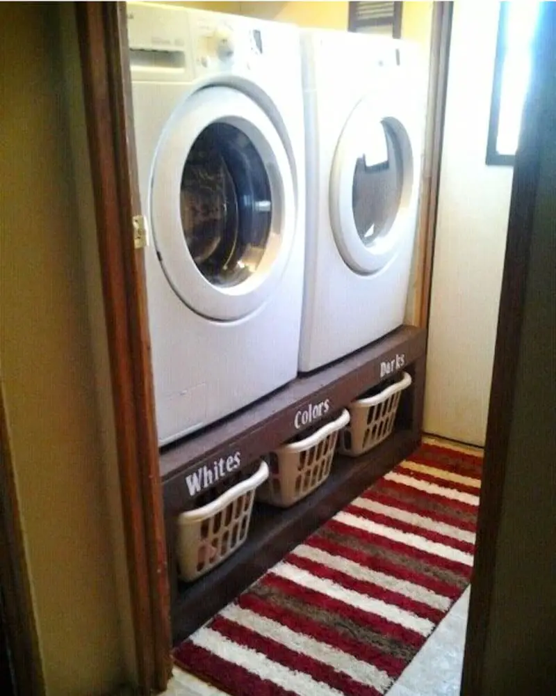 laundry storage ideas for renters - UNDER washer and dryer laundry storage idea