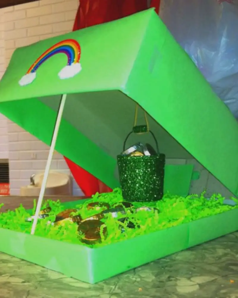 Shoebox leprechaun trap with pot of gold to catch leprechauns