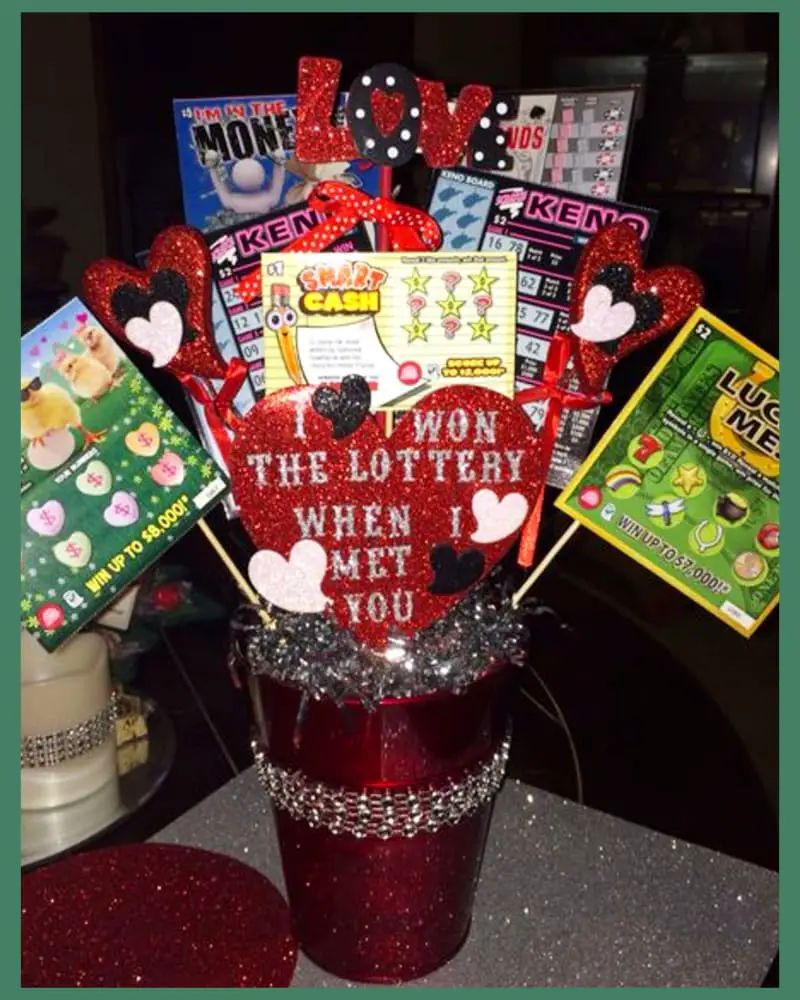 lottery ticket gift ideas for valentines day, christmas or his birthday - romantic homemade gift ideas for boyfriend on a budget with cheap scratch off tickets - i hit the lottery when i met you