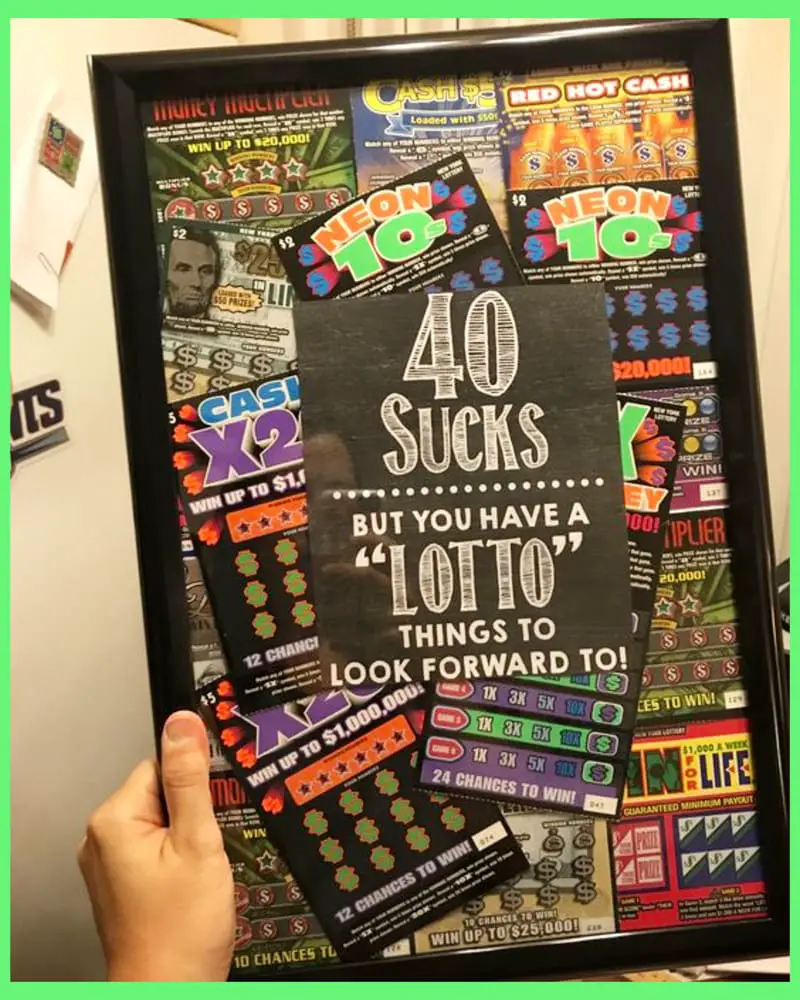 lottery ticket gift ideas - 40th birthday scratch off DIY gift - lotto tickets inside frame as a homemade birthday gift on a budget