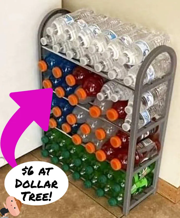 DIY water bottle storage ideas with a small water bottle storage rack from 50 clever ways to organize a small apartment on a budget