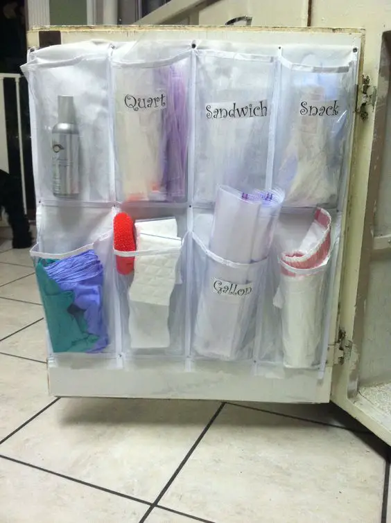 small apartment kitchen storage hacks - ziploc and baggies storage and organization ideas