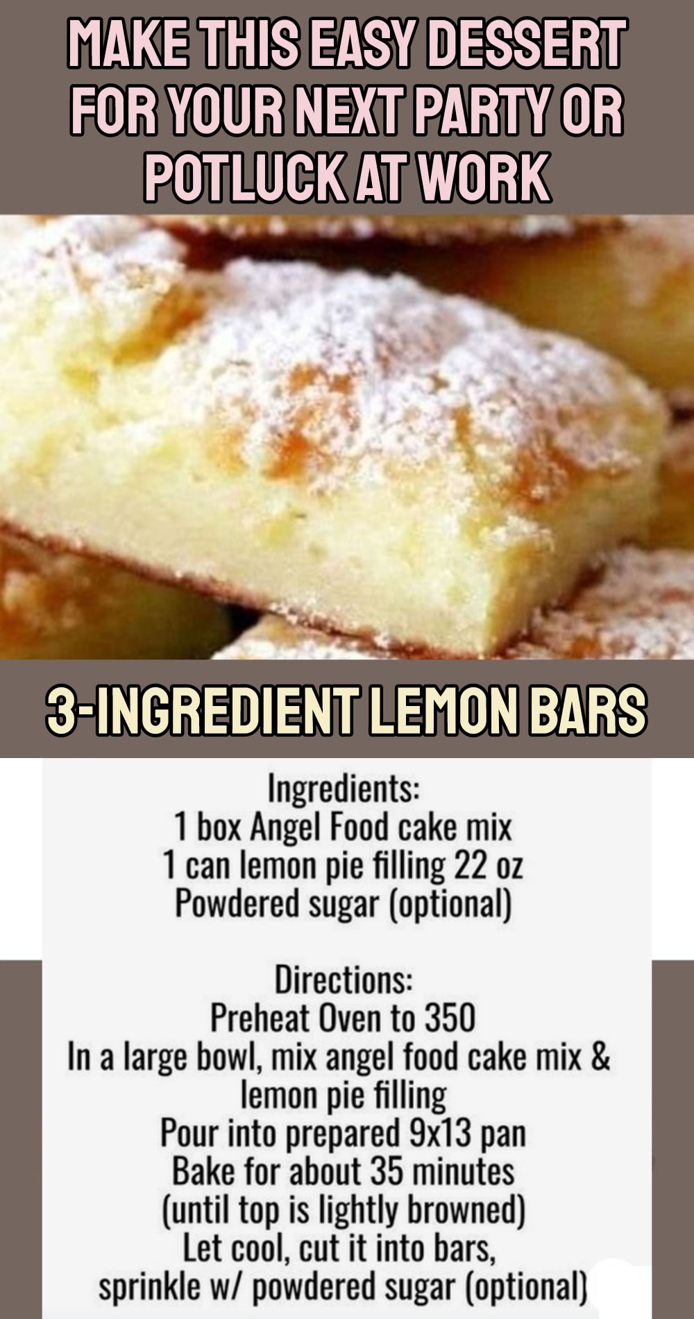 3 ingredient lemon bars dessert recipe
