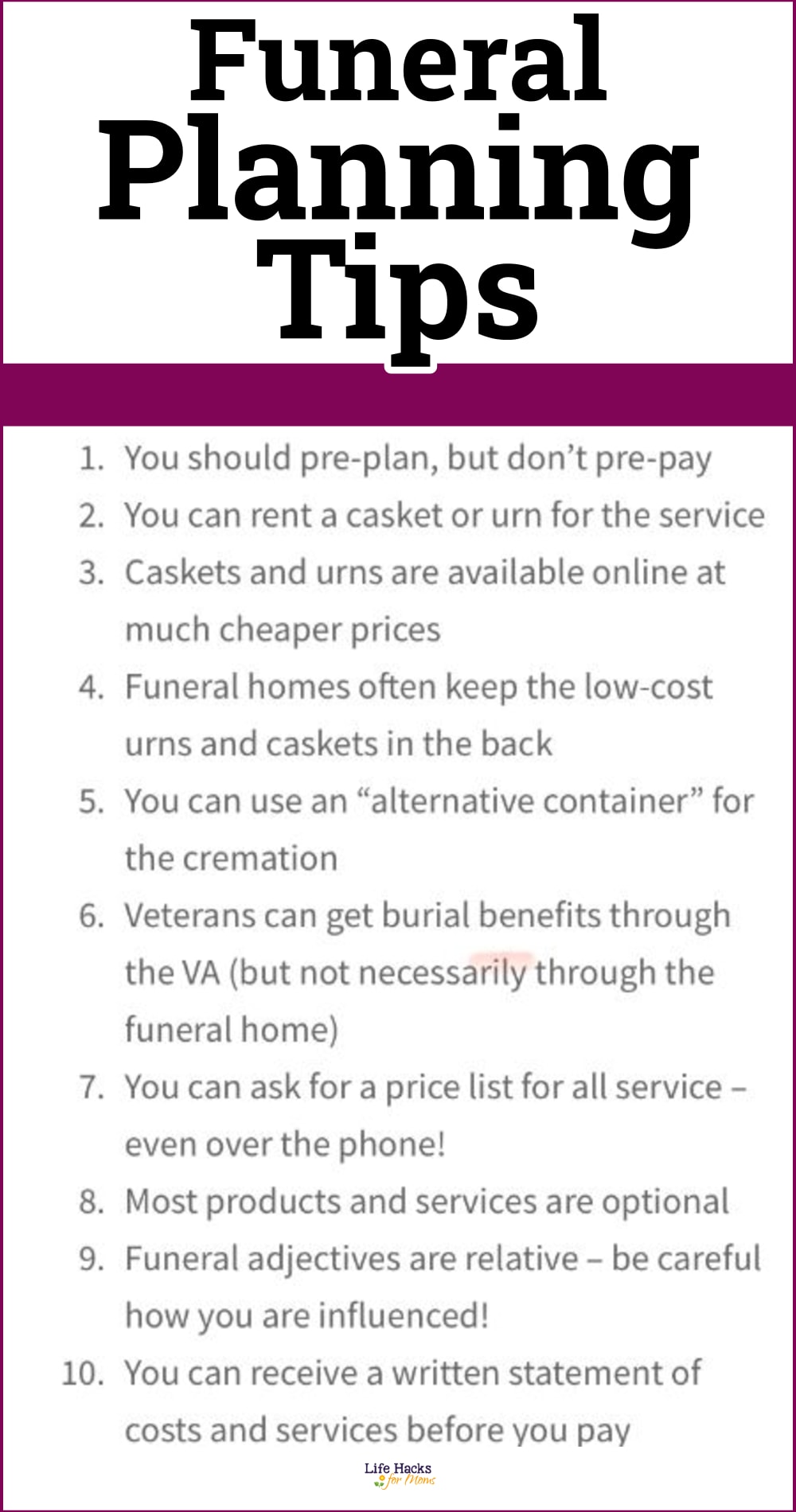 funeral planning tips checklist to reduce cost of a funeral and save money