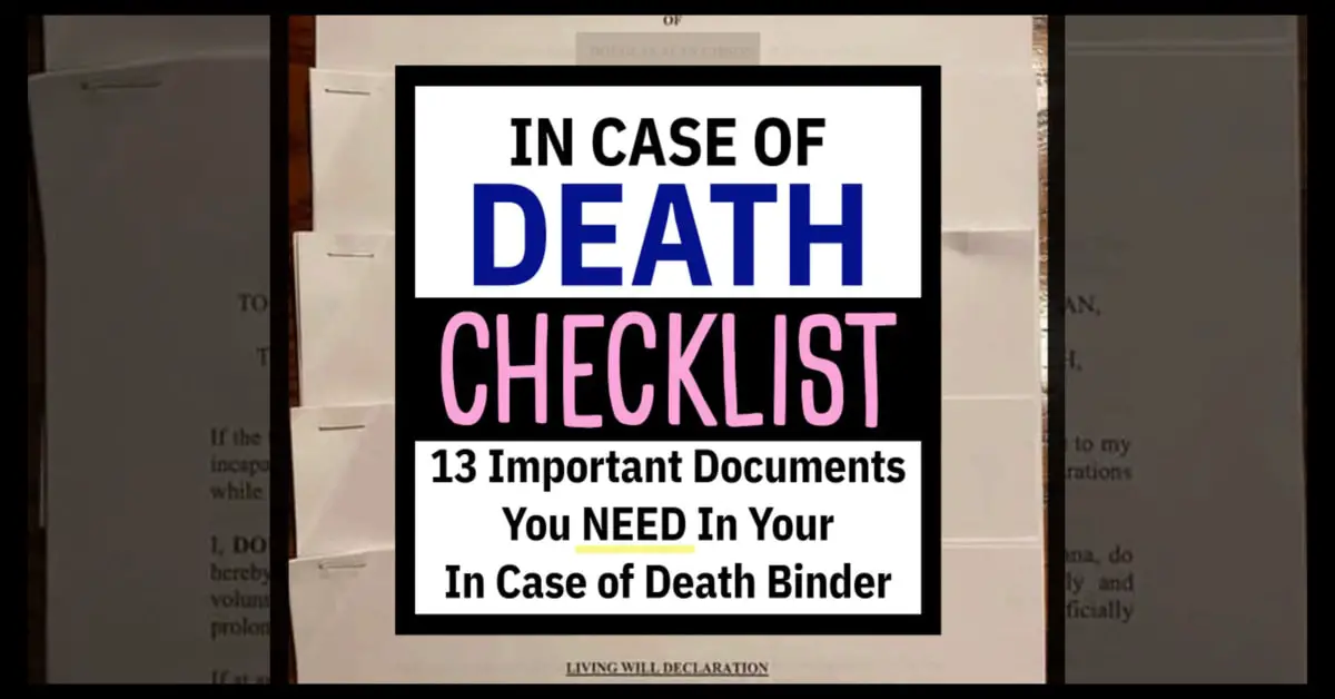 In Case of Death Checklist and Printables for Important Documents Binder or Death Planning Organizer