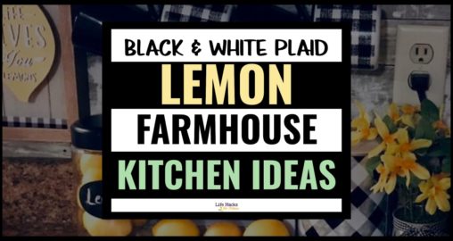 Farmhouse Kitchen Decorating Ideas In Black, White and Lemon Yellow  -Lemon farmhouse kitchen decor ideas I LOVE... all with black and white buffalo plaid decorating accents...