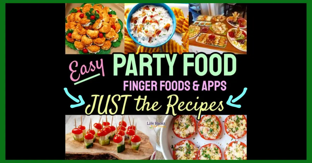 party appetizer recipes - easy finger foods and party platters for a large group crowd at your potluck at work, church, graduation party, block party, ANY Holiday party, cold food buffet and more inexpensive appetizer ideas