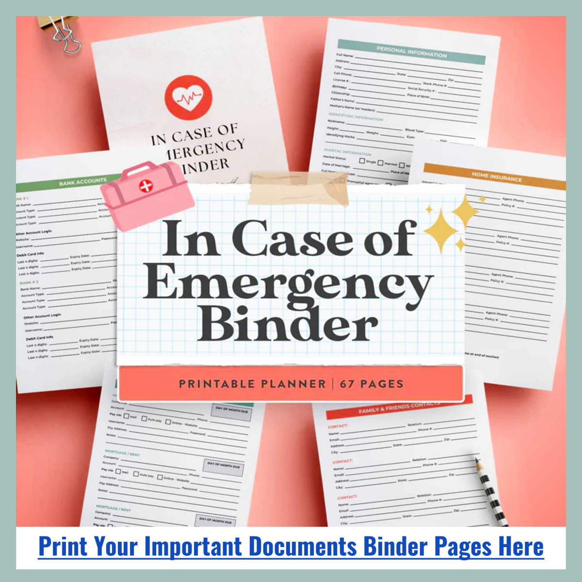 Printable Important Documents Binder Pages and Checklists For Organizing Paperwork