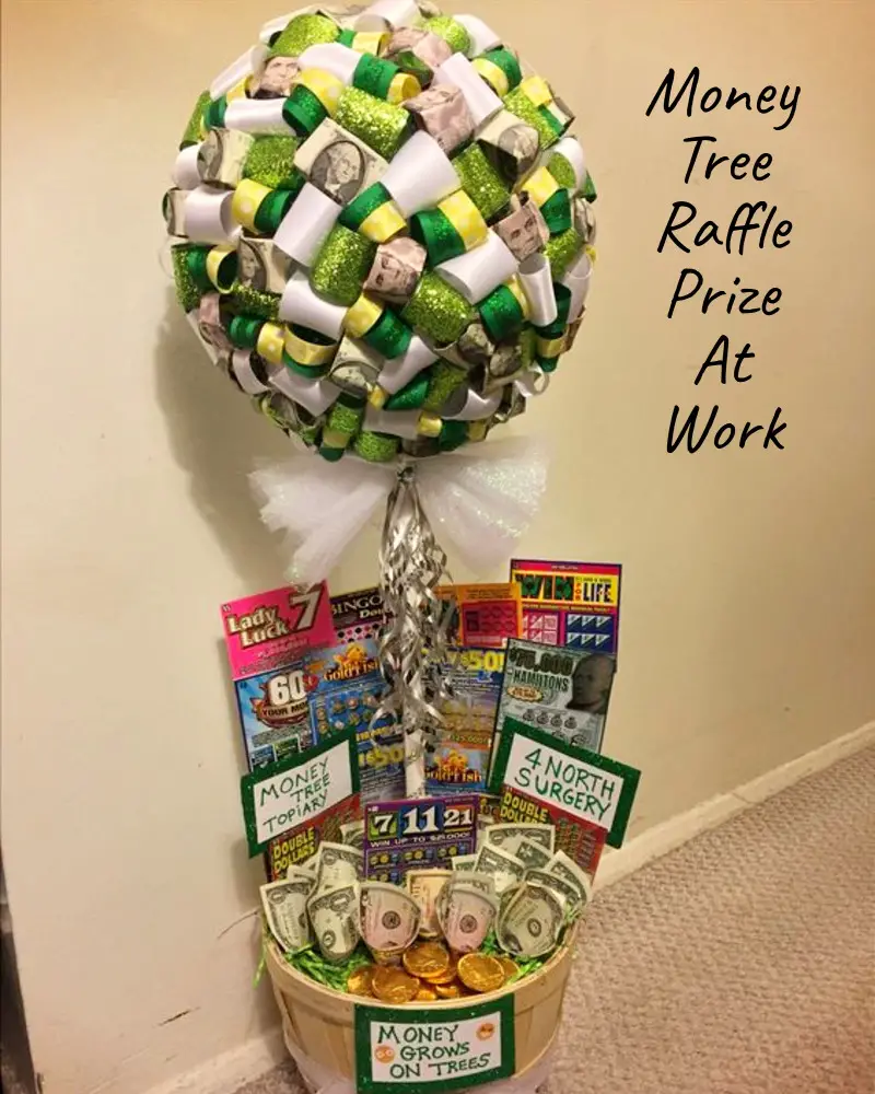 Lottery ticket money tree raffle prize at company party - best raffle prizes for work employees at the office