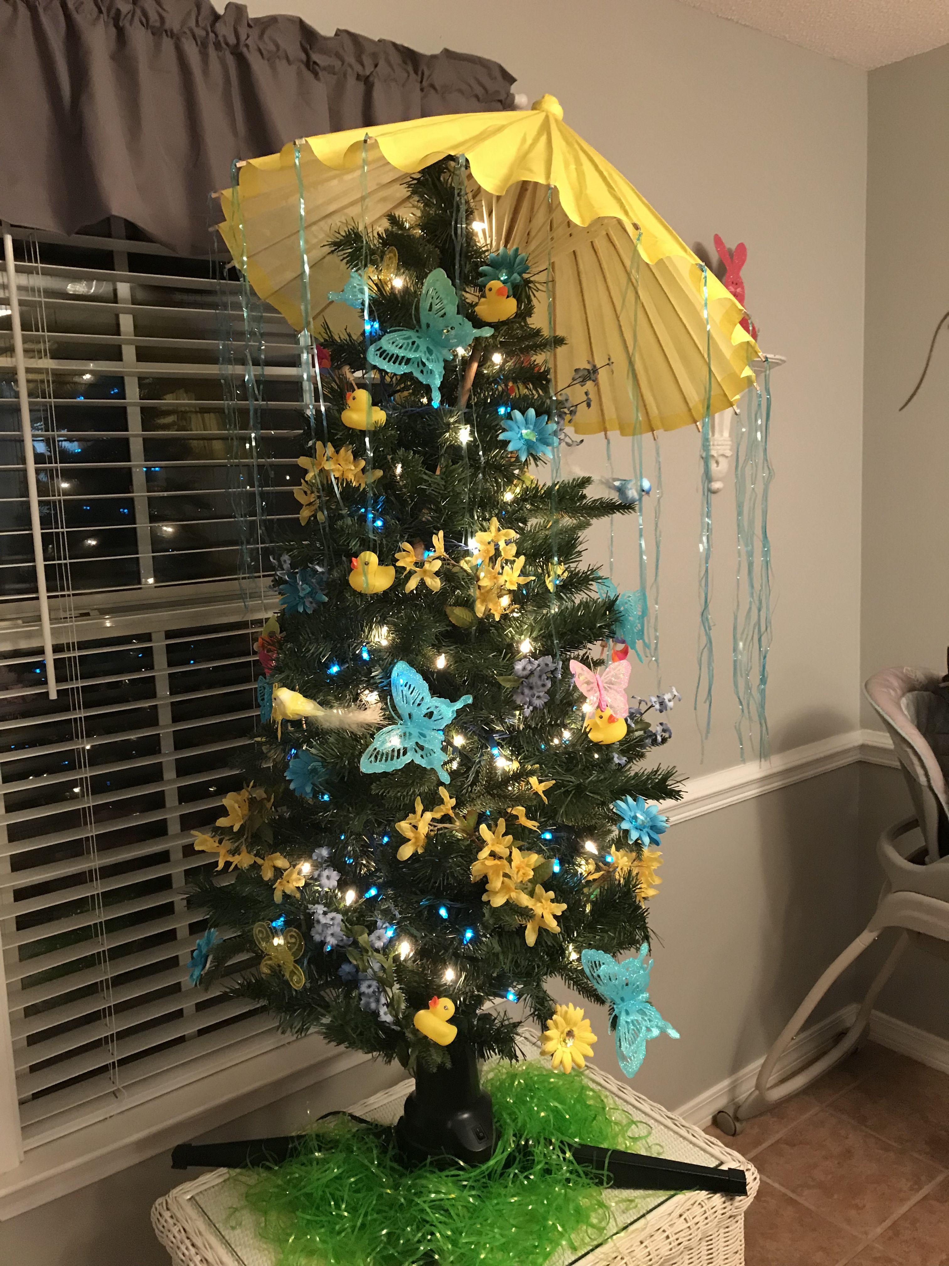 Spring theme christmas tree decorating ideas for an indoor holiday tree