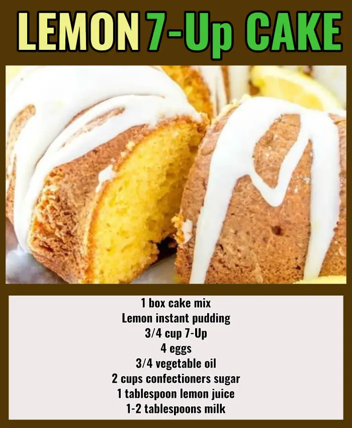 Easy lemon desserts using cake mix and few ingredients - this simple 7-up lemon bundt cake is so good and quick easy to make last minute or ahead for a potluck at work or church supper, family reunion, bake sale, bridge club or a block party or any holiday party with a large group